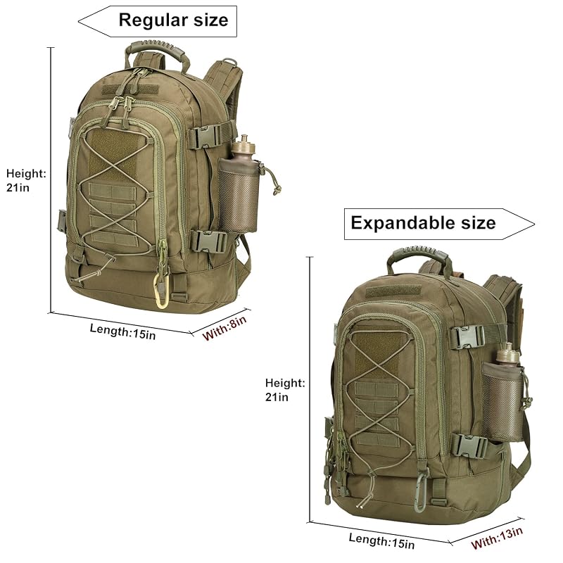 Large 64L Tactical Backpack for Men with MOLLE System - Expandable Army Backpack, Green