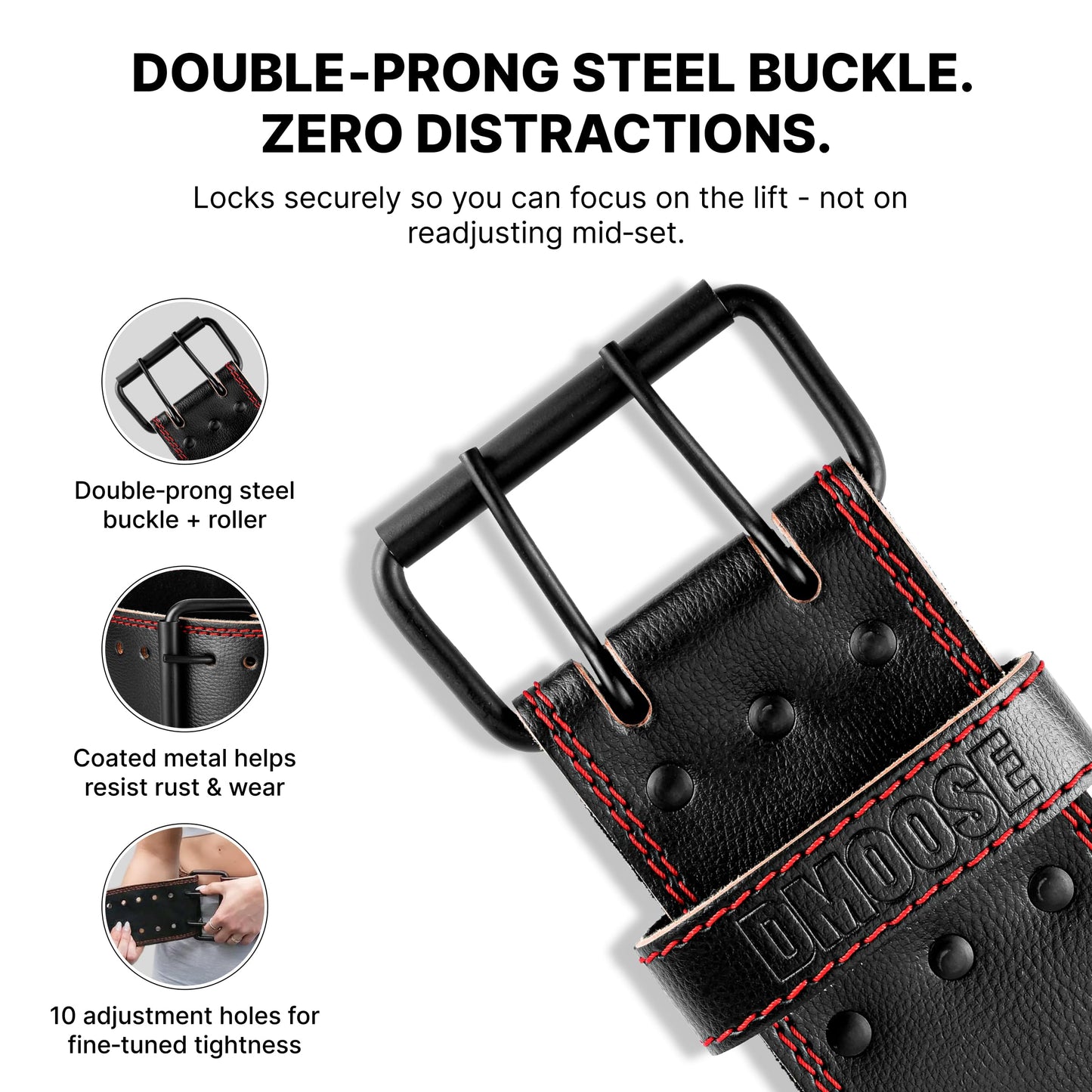 DMoose Weight Lifting Belt for Men Genuine Leather for Men and Women, 4 Inch Wide, Adjustable Buckle, 5MM Thick for Weightlifting, Workout, Gym, Squat, Deadlift, Great Lower Back Support (Black/Red S)