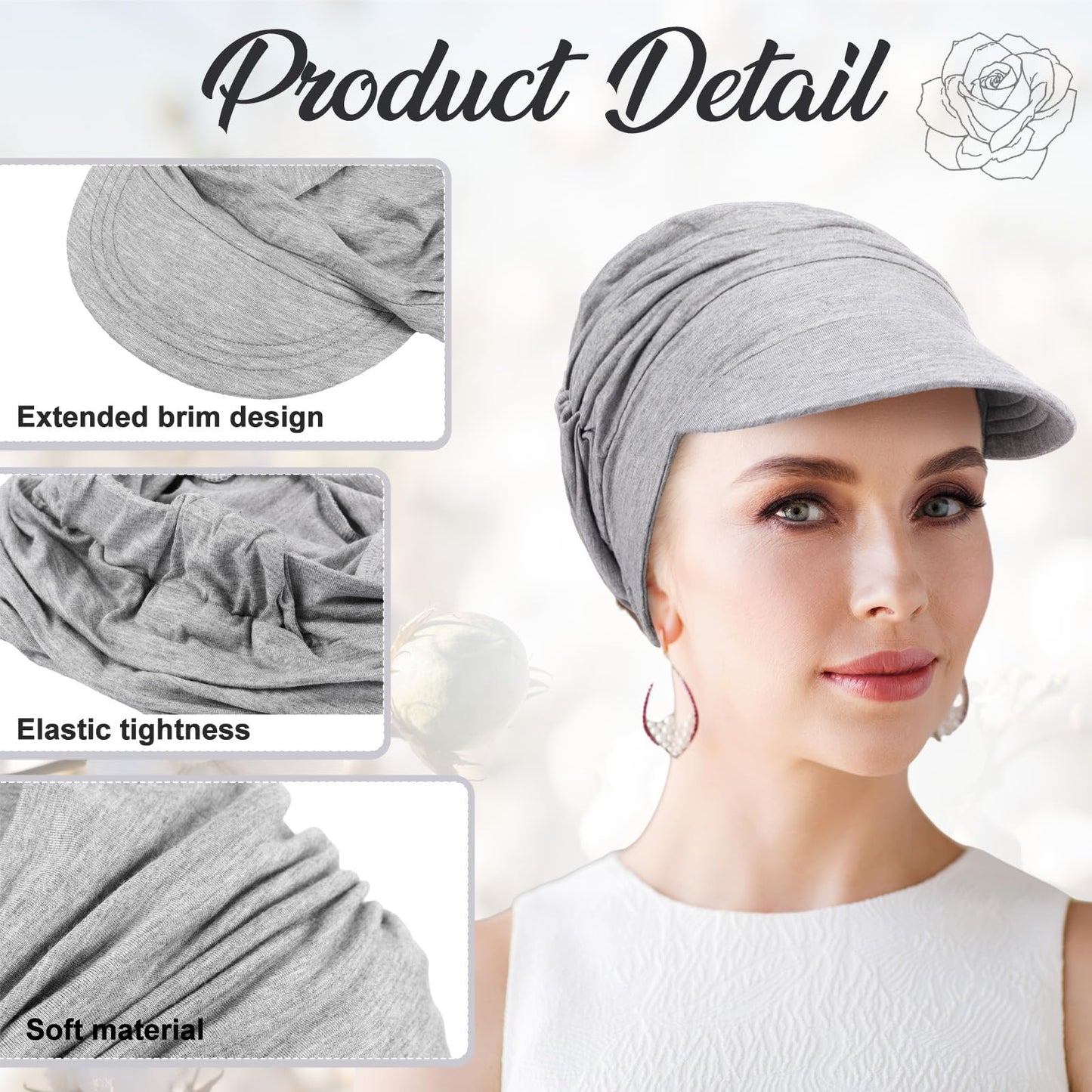 Jamntower 6 Pcs Chemo Cancer Hat for Women Breathable Bamboo Newsboy Baseball Cap Soft Headwear for Cancer Patient Hair Loss(Black, Light Gray, White, Navy Blue, Dark Gray, Grey Blue)