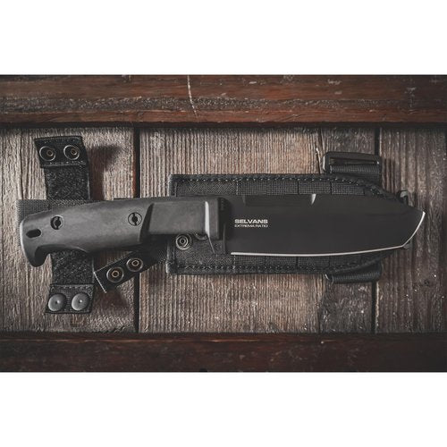 Extrema Ratio - Selvans S600 (BLACK), Fixed Blade Knife, Böhler S600 steel hardened to 64 HRC, burnished finish, ergonomic Forprene handle, full tang construction, survival-ready, sheath included