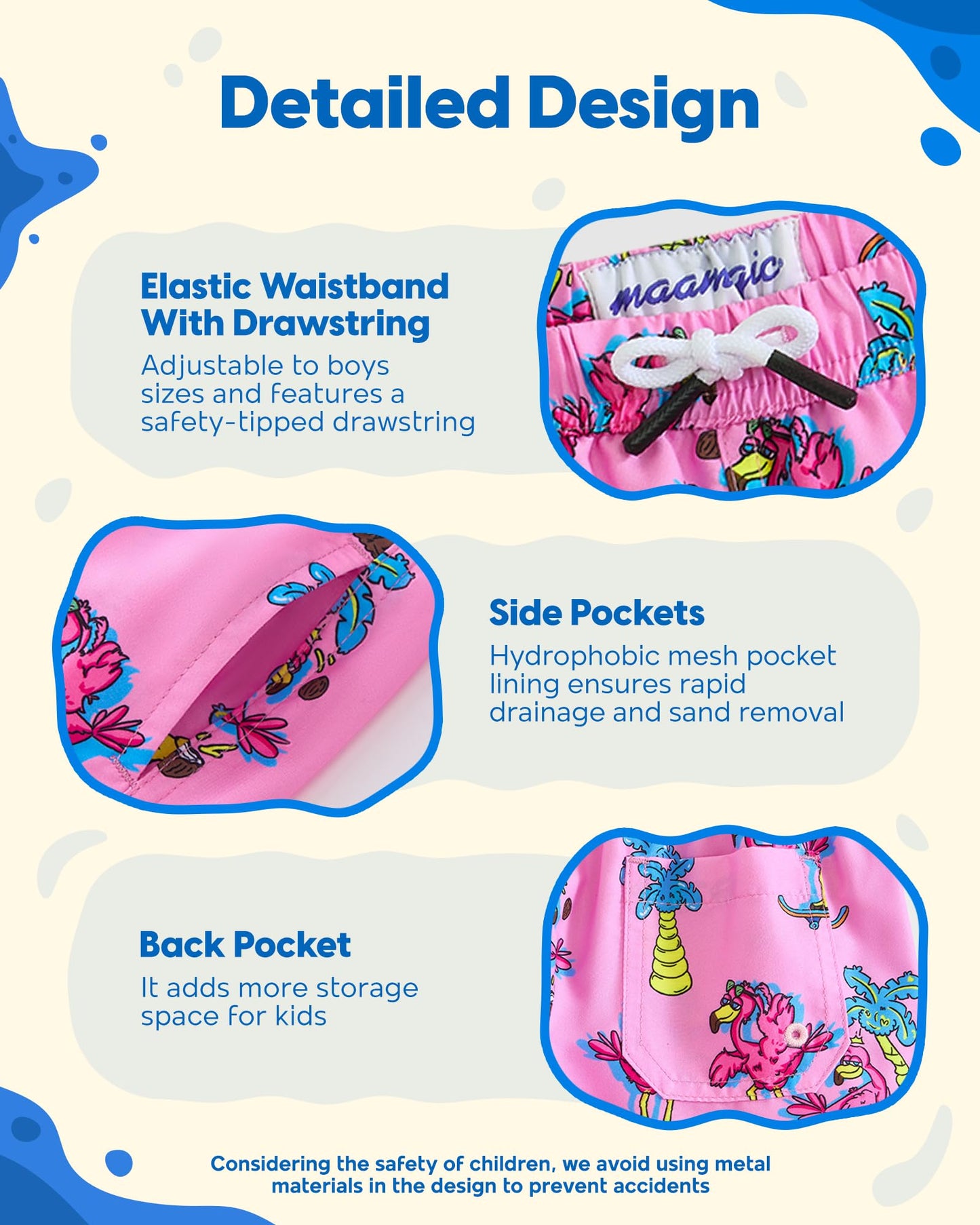 maamgic Boys Swim Trunks Toddler Swim Shorts Little Boys Bathing Suit Swimsuit Toddler Boy Swimwear Flamingo Pink 2T