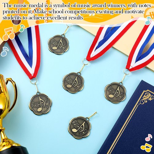 Quelay 100 Pcs Music Medals Bulk - Double-Sided Engraving Pattern Music Award Medals Trophy with Neck Ribbons for Kids & Adults Choir Winner Prize Gift Singing Musical Scholastic Competitions