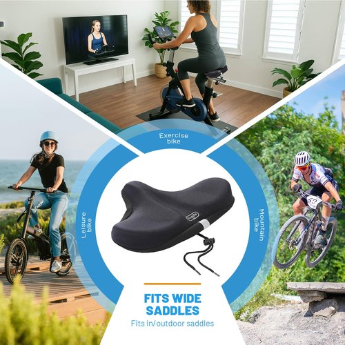LONGDE Wide Bike Seat Cover – 13.5” x 10.5” Gel Padded Bicycle Cushion for YLG Saddle – Anti-Slip, Medium Firm Support for Indoor & Outdoor Riding