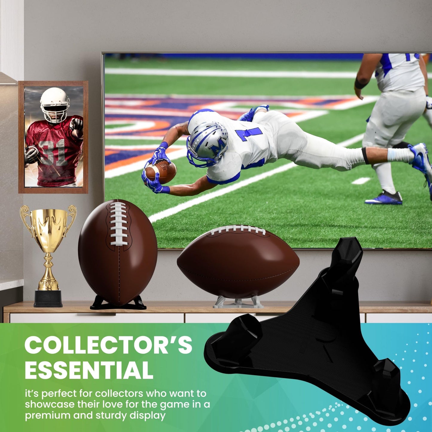 Radiant Displays Football Display Stand – Black – Premium Holder for Footballs & Rugby Balls – Vertical & Horizontal Display – Made in USA – Showcase Autographed, Signed & Collectible Balls