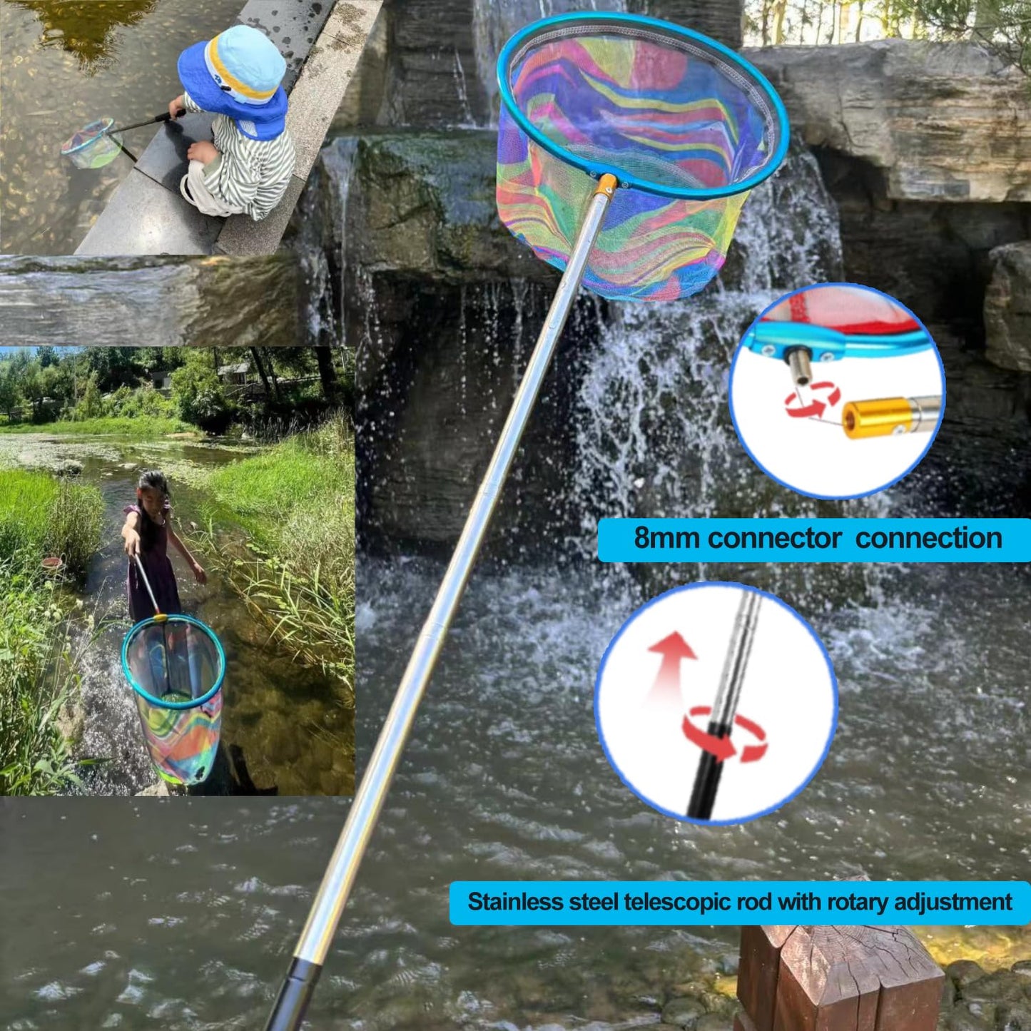 LPEIEB Fishing Nets 2 Pack Retractable Lightweight Landing Nets Stainless Steel Fishing Rod Handles Fishing Nets for Catching and Releasing Fish and Shrimp Frog Nets