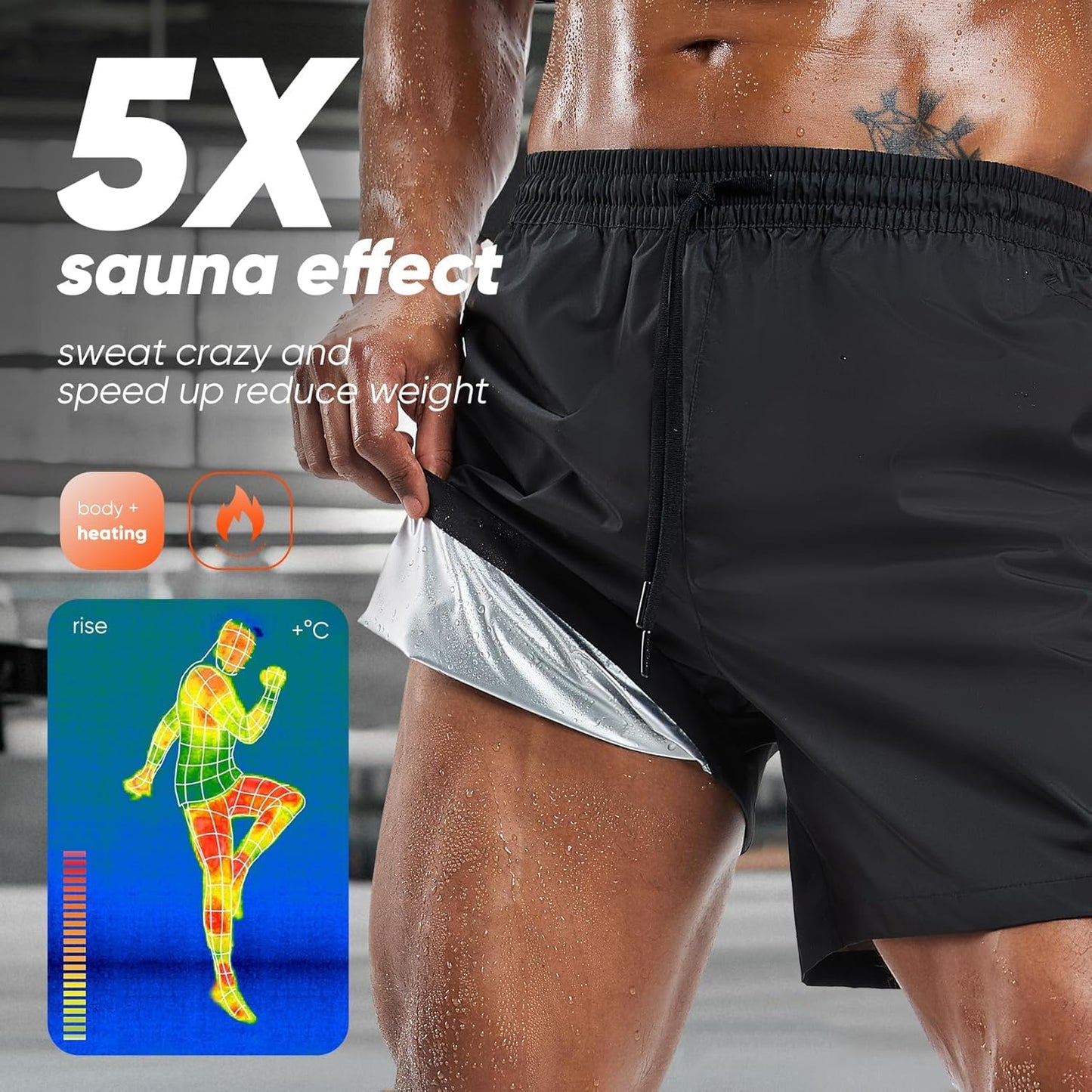 HOTSUIT Mens Sauna Shorts Sweat Sauna Pants Gym Exercise Sweat Sauna Suit Workout Shorts, Black, 2X-Large