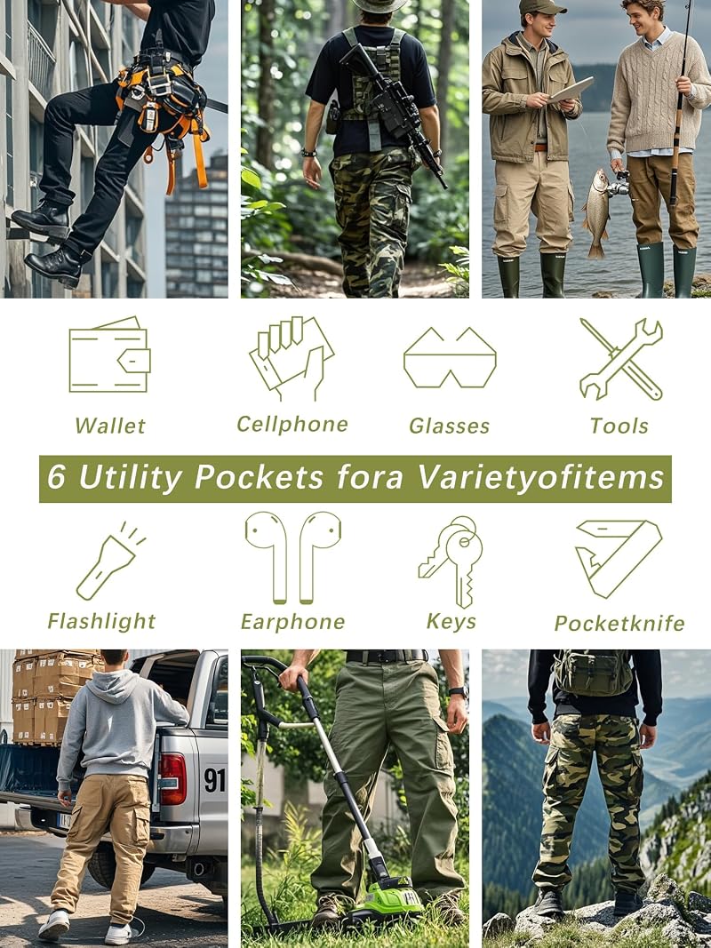 Men's Camo Cargo Work Pants Cotton Tactical 8-Pocket, Zhandi-09+32'' Inseam+44