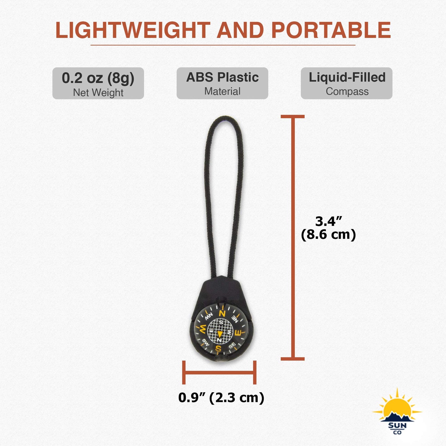 Sun Company ZiprComp - Micro Ball Compass with Lanyard | Zipper Pull Compass for Jacket, Parka, or Pack