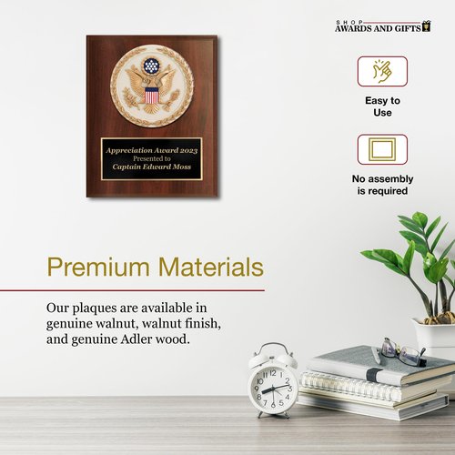SHOP AWARDS AND GIFTS Customizable Dark Cherry Plaque Award Personalized Custom Engraved, 6 x 8 Inch, United States Seal