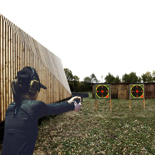 High-Visibility Splatter Adhesive Shooting Targets - Bright Fluorescent Yellow Stick-on Design for BB Guns, Airsoft, Rifles & Pistols - Indoor/Outdoor Range Use (10 Pack, 12x12 Inch)