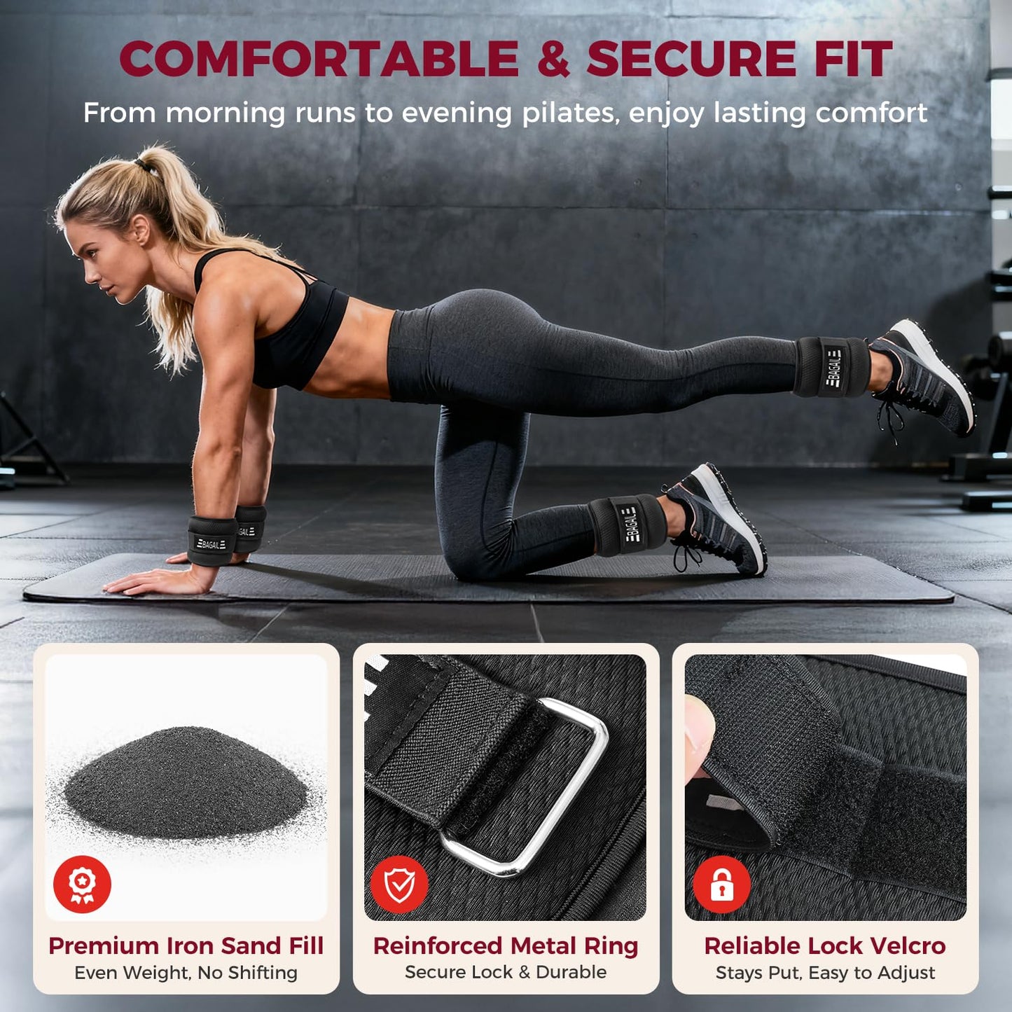 BAGAIL Ankle Wrist Weights for Women & Men, Set of 2 (4 lb Each, 8 lbs Total), Wearable Leg Arm Weights with Sleek Design & Secure Fit for Walking, Running, Pilates, Home Fitness - 4lb x 2, Black
