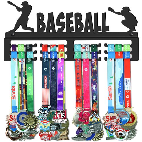 GENOVESE Baseball Medal Holder Display Hanger Rack,Black Sturdy Steel Metal,Wall Mounted Over 50 Medals Easy to Install