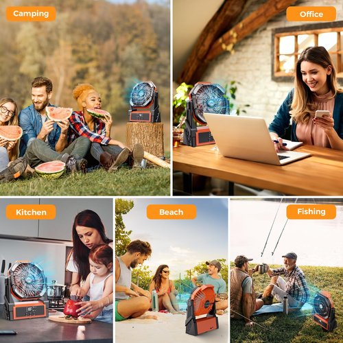 CosyHack Portable Camping Fan, 20000mAh Rechargeable Battery Operated Fans with Lights, Outdoor Beach Tent Fan, 4 Speed, Adjustable Brightness for Picnic, Barbecue, Fishing, Office, Home