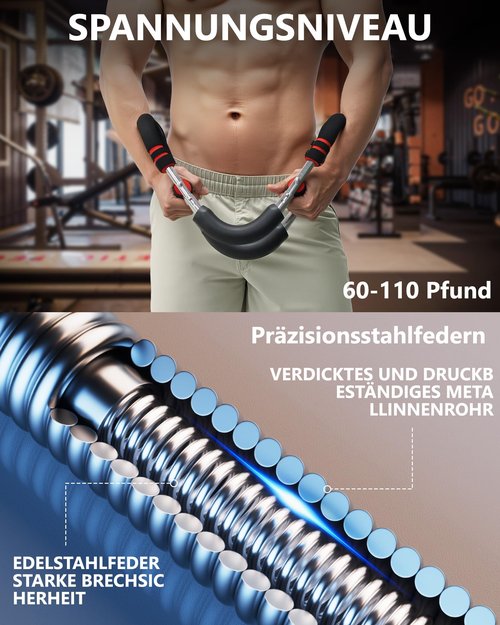Twister Arm Trainer, Adjustable Resistance Spring Workout Bar for Chest, Arms, Shoulders and Forearms Muscle Training, Portable Home Fitness Equipment, Upper Body Strength Trainer