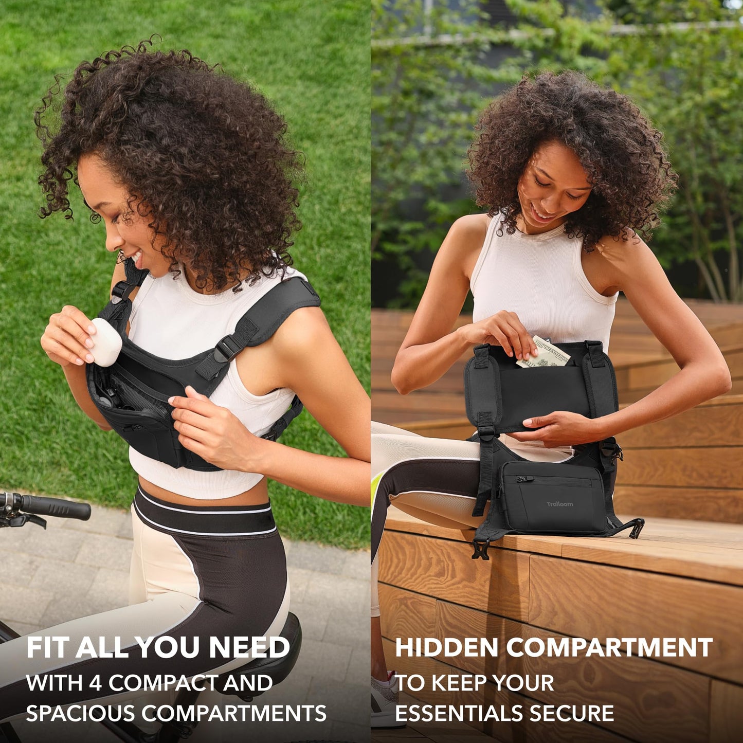 Trailoom Running Chest Pack - Phone Holder,Water Repellent,No Bounce,Reflective Vest,Hidden Pocket - Workout Bag for Runners, Cycling, EDC Pouch, Jogging Carrier, Men & Women, Lightweight (Black&Gray)