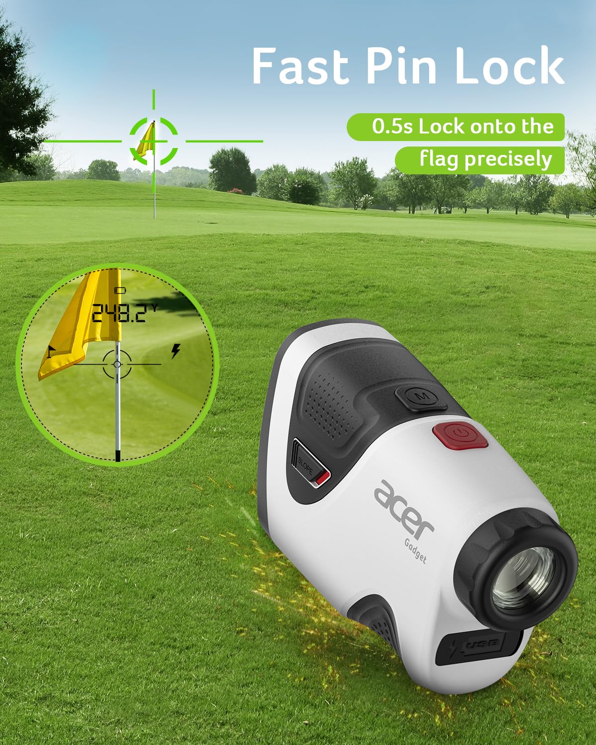 Acer Pro Golf Rangefinder with Slope Switch, Pin Lock Vibration - 1200 Yards Laser Range Finder Golf, 7X Magnification, Rechargeable Battery with Magnet Stripe, IP54 Waterproof, Golf Gifts for Men