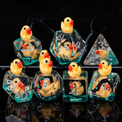 Weyano Resin D&D Dice Set, 7pcs Polyhedral Dice (D4, D6, D8, D10, D12, D20, D%) for Dungeons and Dragons, RPG, MTG (Yellow Duck)