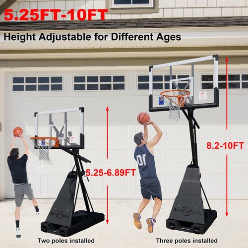 Cofiyard Portable Basketball Hoop with 44 Inch Shatterproof Backboard,10FT Height Basketball Hoop Outdoor with Extra Sandbag, Adjustable Basketball Goal System for Youth and Adults