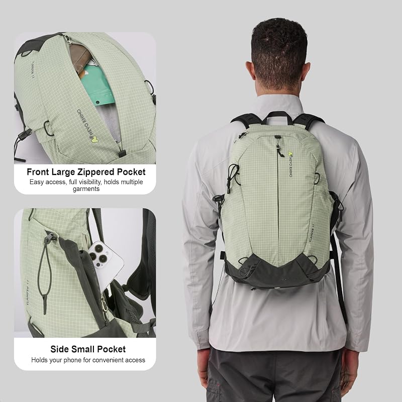 N Nevo Rhino 17L Hiking Backpack with Rain Cover - Green