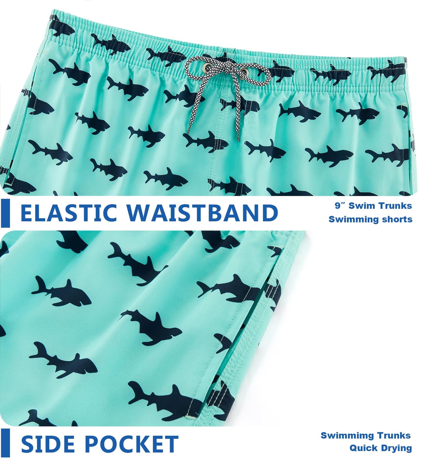 APTRO Men's Swim Trunks 9" Quick Dry Bathing Suit Big & Tall Beach Swimsuits #139 Shark L