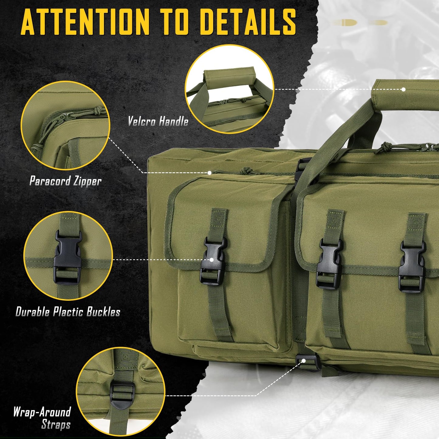 DULCE DOM 32 inch Double Rifle Case Soft Bag Gun Case, Perfect for Rifle Pistol Firearm Storage and Transportation, All Around Shooting Range Tactical Rifle Backpack, Indoor Outdoor
