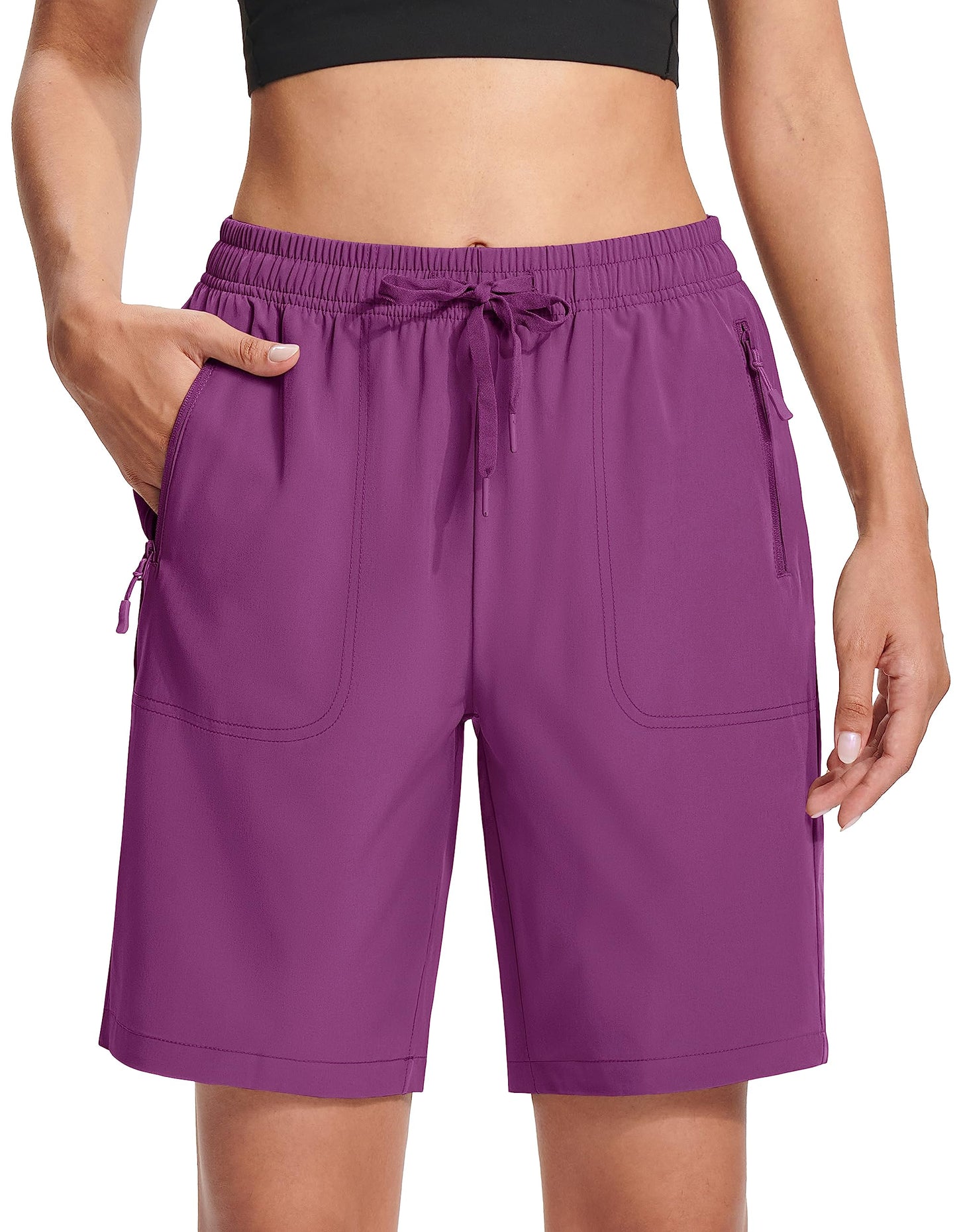 MAGCOMSEN Outdoor Shorts Women Hiking Lightweight 8 Inch with Pockets Water Resistant Quick Dry Purple Red 2XL
