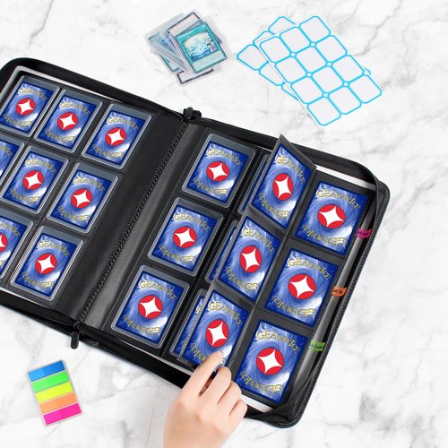 GEAoffice 9 Pockets Top Loader Binder for 324 Cards, Premium PU Leather Side Loading Trading Card Binder for Toploader, Ringless Card Collection Album Holder for 3"×4" Rigid, Black