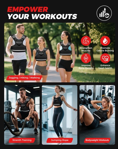 BAGAIL Adjustable Weighted Vest, 4-10lb/12-18lb/20-32lb Rucking Vest for Women & Men with 6 Weights & Large Pocket, Weight Vest for Home Workouts, Running, Walking and Strength Training - Black