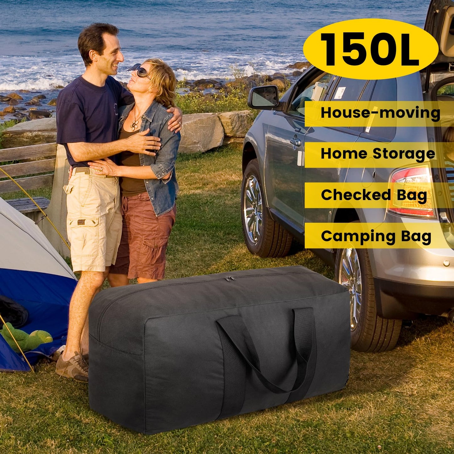 Vorspack Extra Large Duffle Bag for Travel - 150L Duffel Bag for Men Gear Bag for Storage Foldable Weekender Bag for Overnight Camping - Black