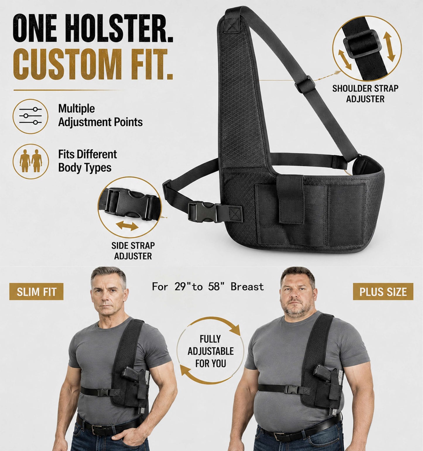 Universal Shoulder Holster for Men, Adjustable Mesh Gun Holster Right Hand