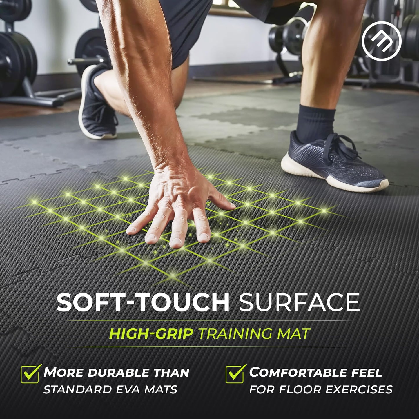 bemaxx Gym Mats Set - 18 pcs EVA Interlocking Foam Floor Tiles (12.6"x12.6"x0.4") 18sqft Protective Gym Flooring Sports Home Workout Exercise Mats Puzzle Garage Fitness Play-Room Pool Treadmill Bike