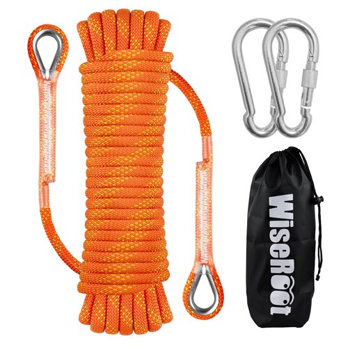 WiseRoot 8mm Climbing Rope for Adults: Outdoor Climbing Rope Rock Climbing Rope Static Rope Heavy Duty Rope for Arborist Tree Climbing Camping Hiking Rescue, 10m(32ft) 20m(64ft) 30m(96ft) Orange/Black
