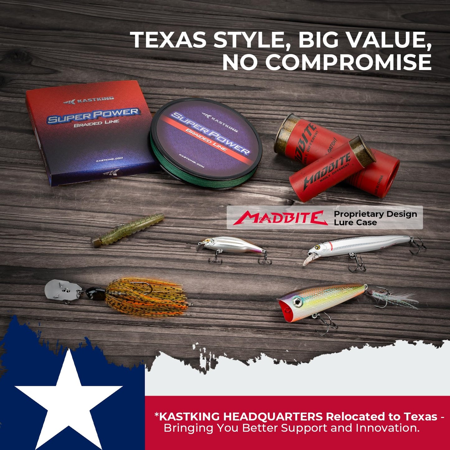 KastKing Superpower Braided Fishing Line Texas Edition - 20lb 4X 200yds with 3.7" Suspending Jerkbait, Minnow Fishing Lure with Ball Bearing Weight Transfer, Ideal for Bass, Walleye & Musky Fishing