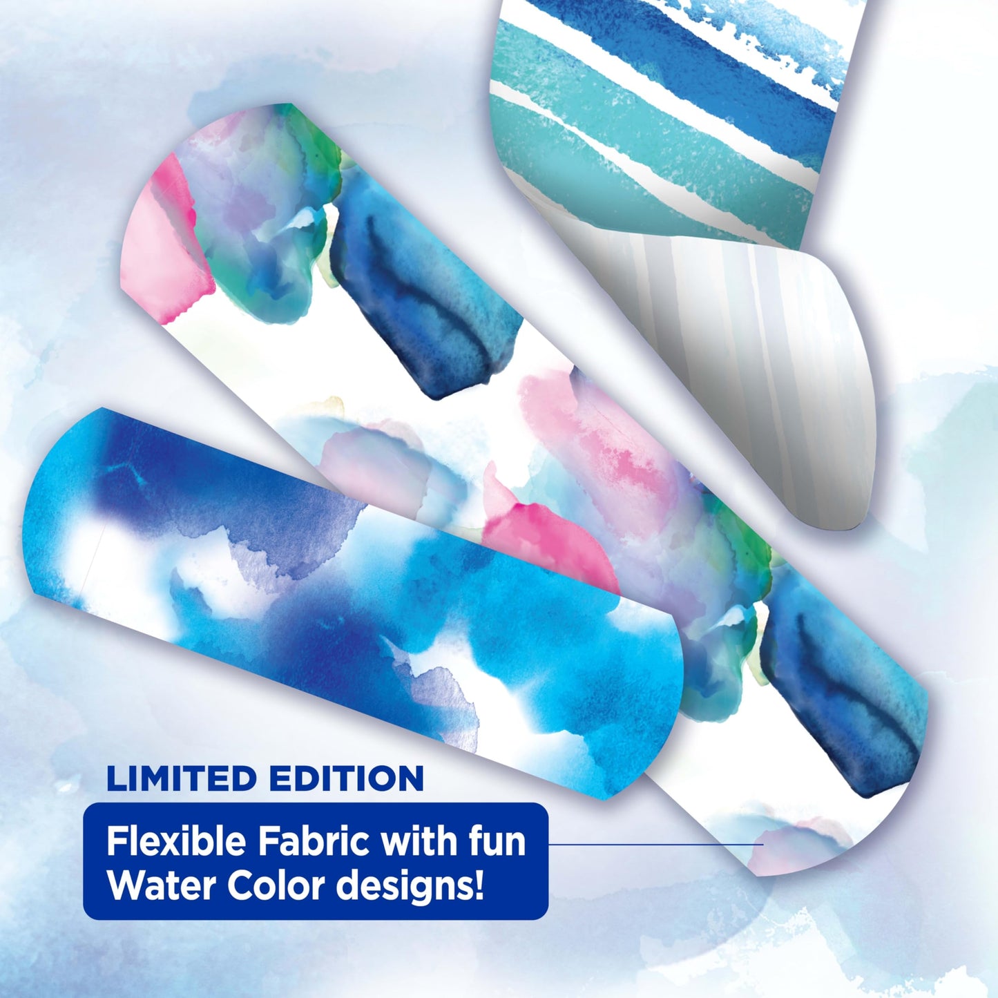 BAND-AID Brand Flexible Fabric Adhesive Bandages, Watercolor Designs, 30 Ct