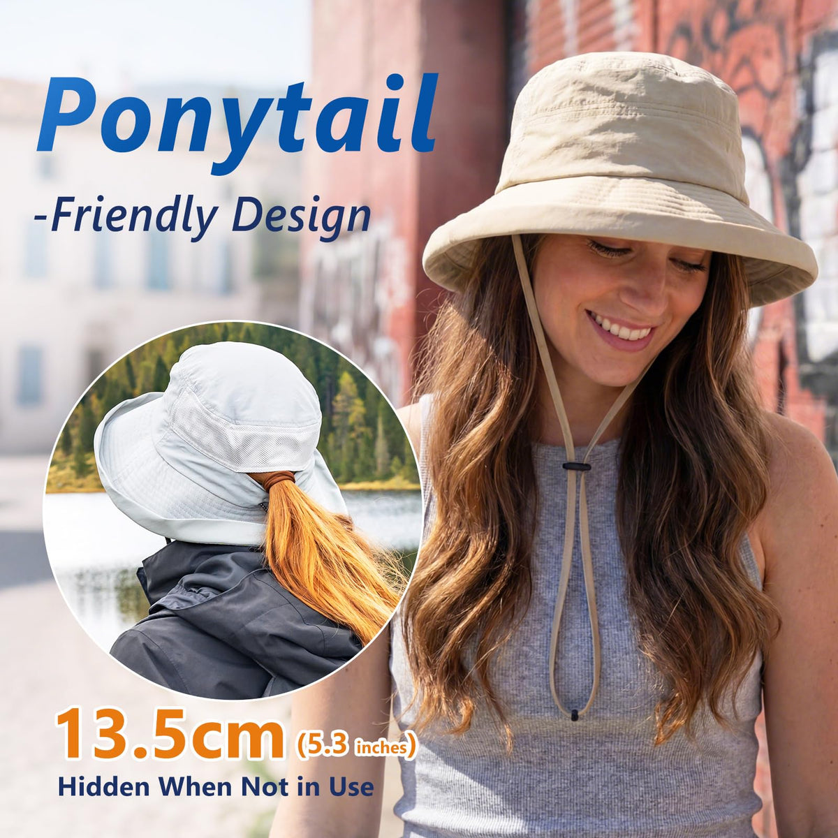TOP-EX UVCoolix UPF 50+ Wide Brim Ponytail Sun Hat - Black, L/XL