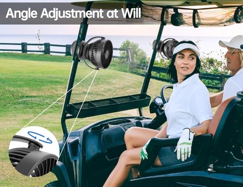 Golf Cart Rechargeable Fan Compatible with EZGO Club Car Yamaha, Golf Palyer Summer Essential 4 Powerful Speeds Clip on Fan with 360° Pivot, 13 Hrs Run Cordless Fan, Battery Operated Fan for Golf Cart