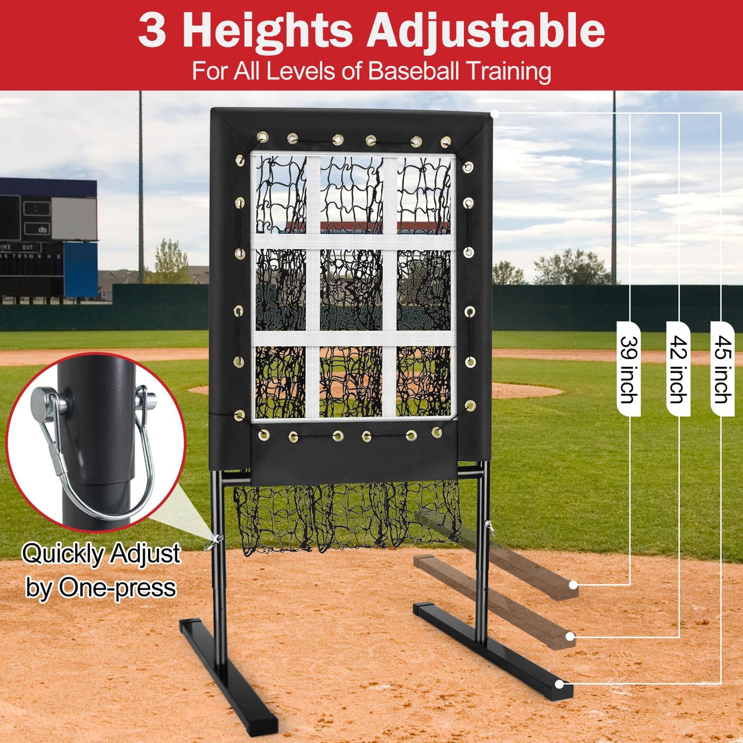 MONOJOY Baseball Pitching Net: 9-Hole Pitching Net with Strike Zone Adjustable Softball Pitching Nets Includes Carry Bag for Indoor | Outdoor Use, Practice of Pitching, Batting, and Throwing Drills