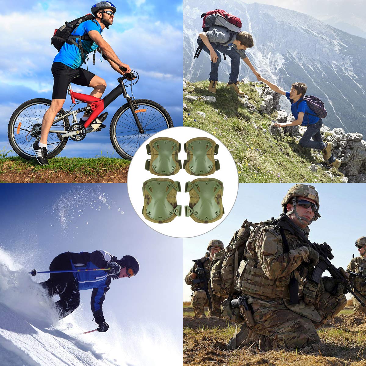 Tactical Combat Knee & Elbow Protective Pads Set for Outdoor CS Paintball Game Cycling Safety Skateboarding Gear Skates Knee Protection Guard Pads (FG)