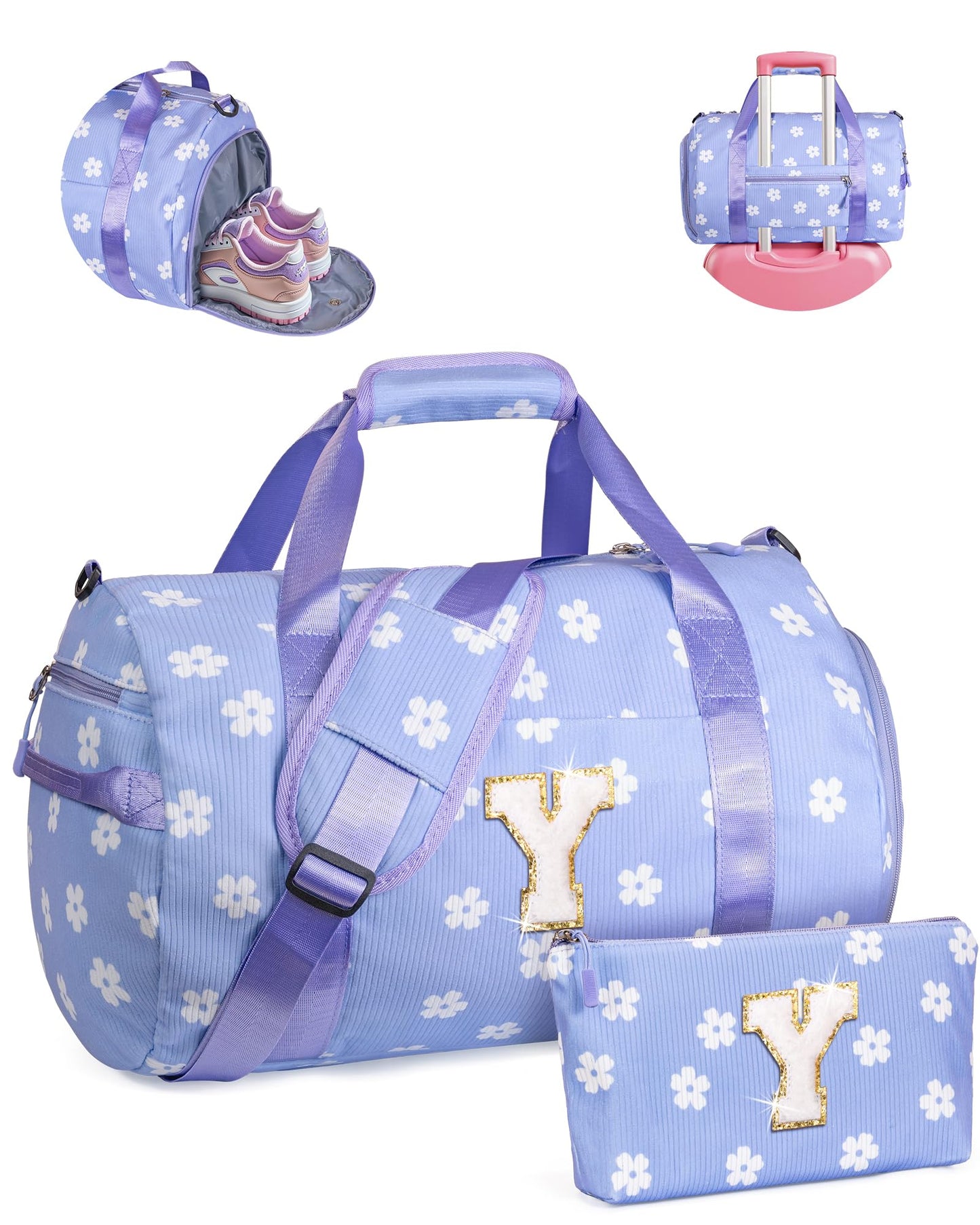 Vogewood Daughter Gift from Mom, Girls Gym Bag, Kids Personalized Dance Bags with Shoe Compartment, Customized Travel Duffle with Toiletry Bag, Perfect for Sleepovers or Trips (Letter C)