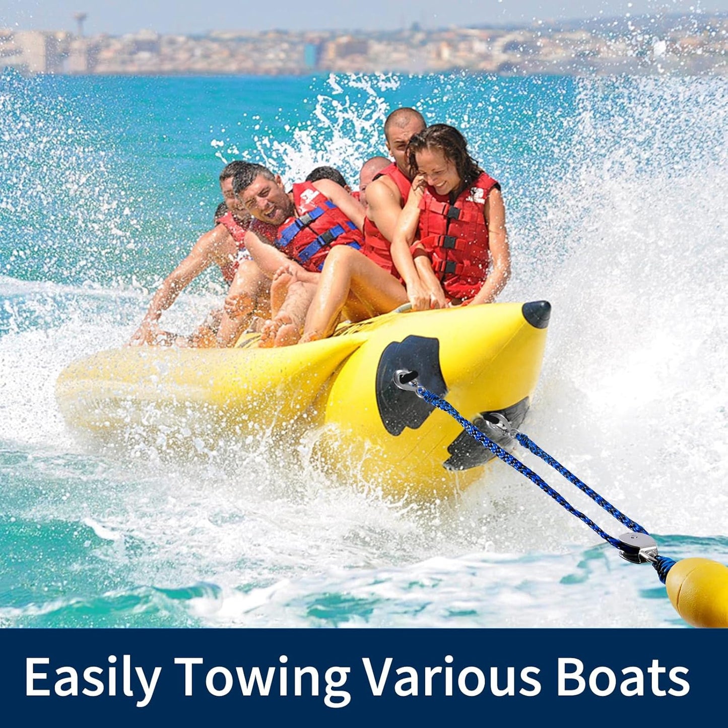 16FT Tow Rope for Tubing Tow Harness with Pulley Water Sport Lines Water Sports Tow Rope Heavy Duty Boat Tow Harness with 2 Stainless Steel Hook