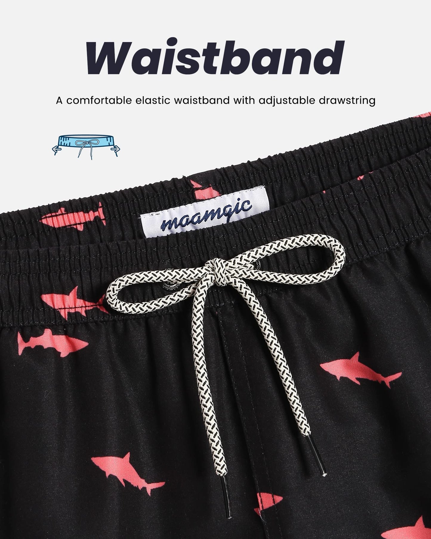 maamgic Mens Swim Trunks Quick Dry Swim Shorts with Mesh Lining Funny Swimwear Bathing Suits 7inch Black Shark XX-Large