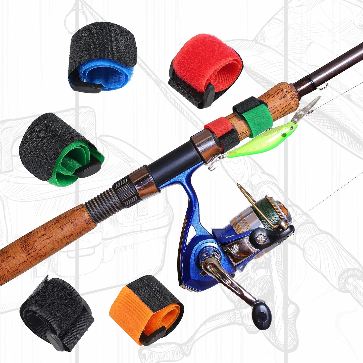 Riakrum Fishing Rod Straps Rod Ties Fishing Pole Belt Straps Holder Strap(Multi Color,20 Pieces)