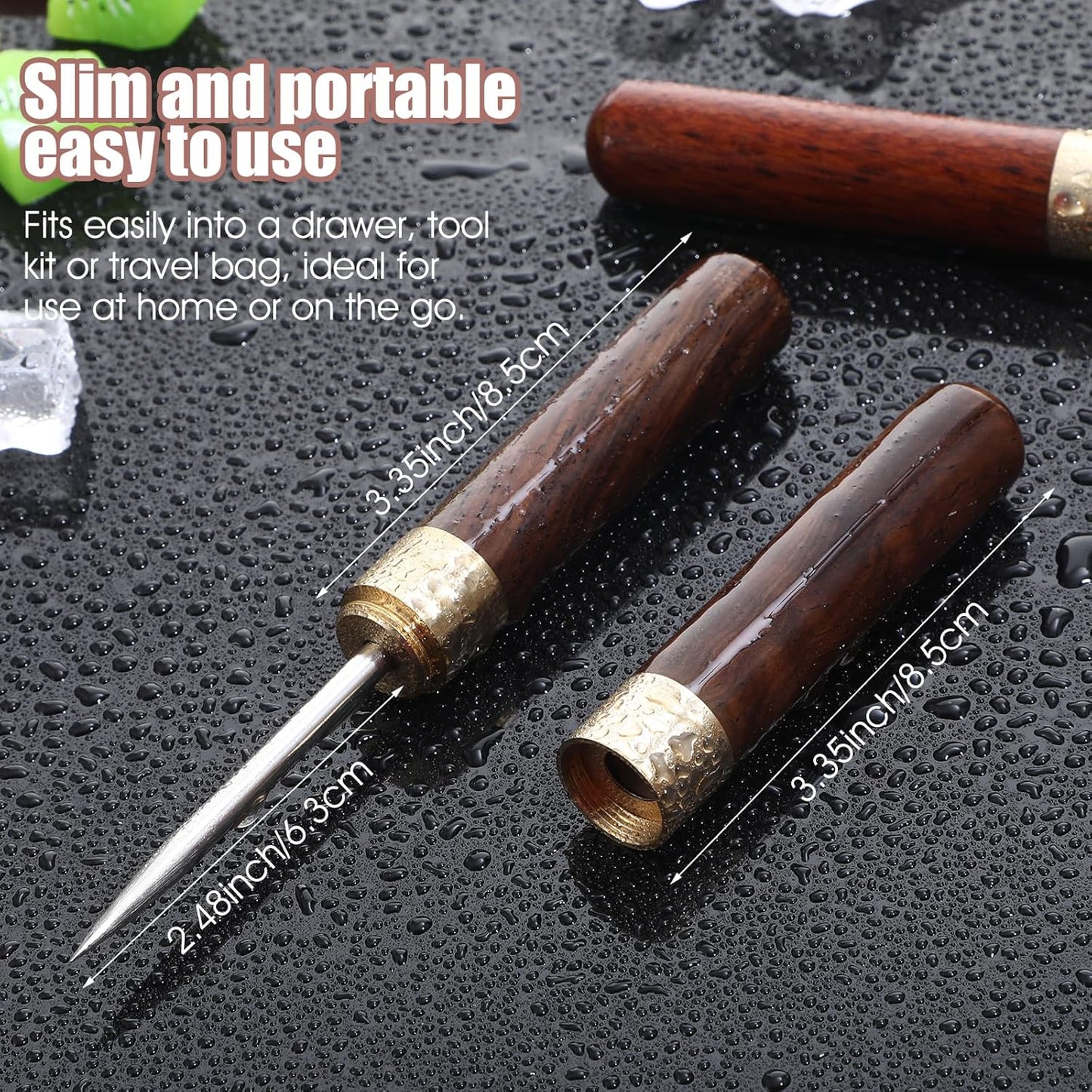 2 Pcs Ice Pick Tool Ice Picks For Breaking Ice Stainless Steel Ice Picks With Ebony Wooden Handle Safety Cap Multi-Purpose Ice Picks Pick Tool With Safety Cover Non-Slip Wooden Handle For Easy To Grip