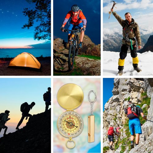 Camping Hiking Survival Compass Copper Clamshell Metal Compass Kids for Hiking Mini Whistle for Camping Hunting Outdoor Navigation Tool