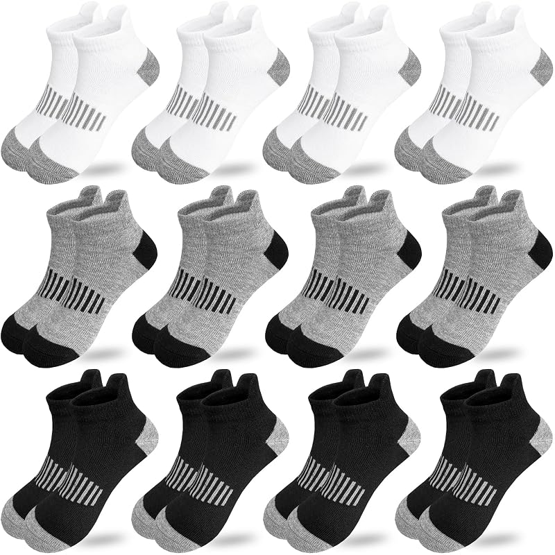 Bemeol Kids Socks 12 Pairs Ankle Socks for Boys 5-14 Years Black, White, Grey - 3 Sizes
