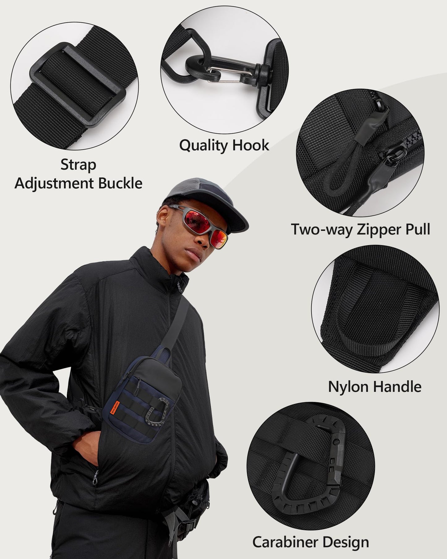 Peicees Small Anti Theft Sling Bag for Men, Tactical Inspired Waterproof EDC Mini Crossbody Chest Bag for Travel Work Sport