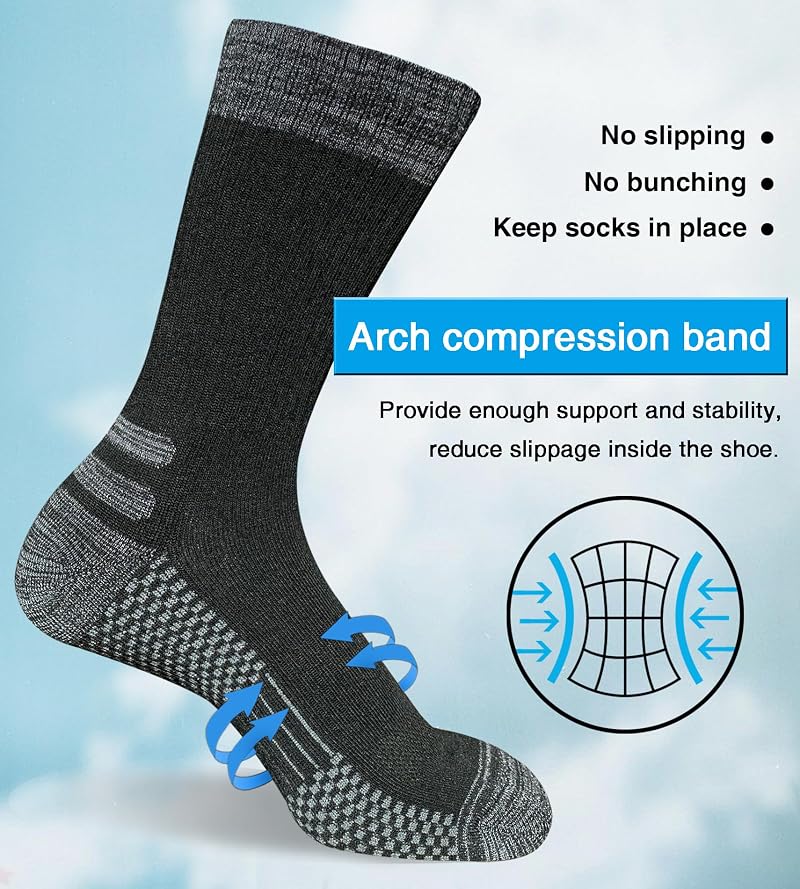 Mens Crew Work Socks 4 Pairs - Cozy Cushioned Moisture-Wicking, Black