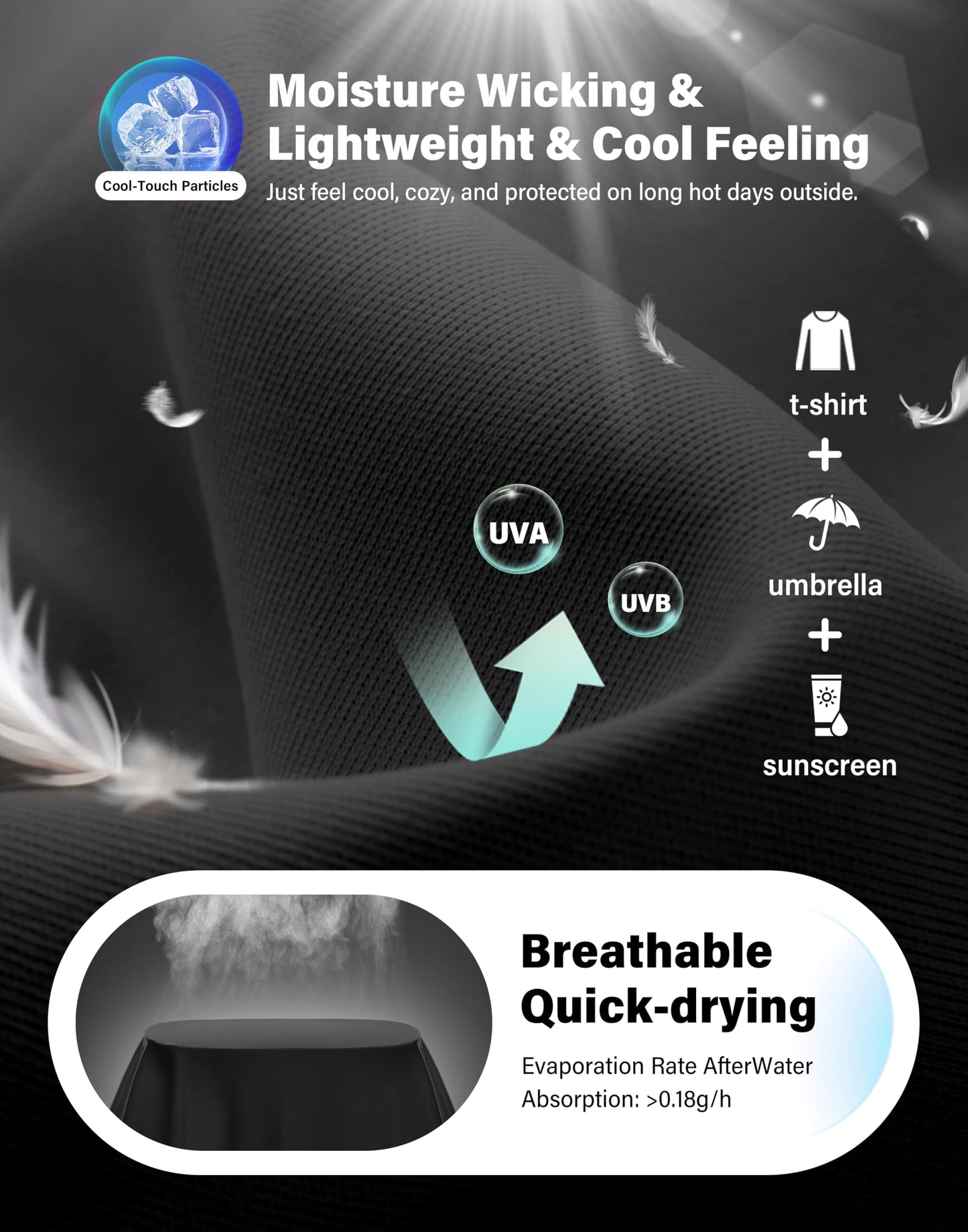Women's UPF 50+ Sun Shirts Long Sleeve UV Protection Rash Guard Lightweight Quick Dry Workout Hiking Tops for Women Black