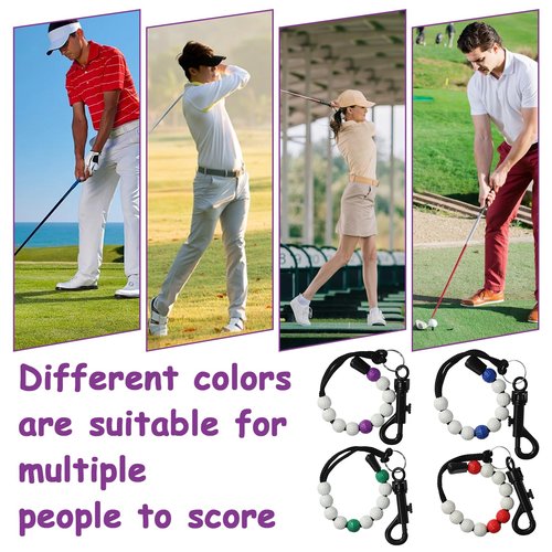 4 Pieces Golf Beads to Count Strokes for Women, Golf Beads Score Counter with Clip, Beaded Scoring String, Suitable for Referee Caddie Golfer