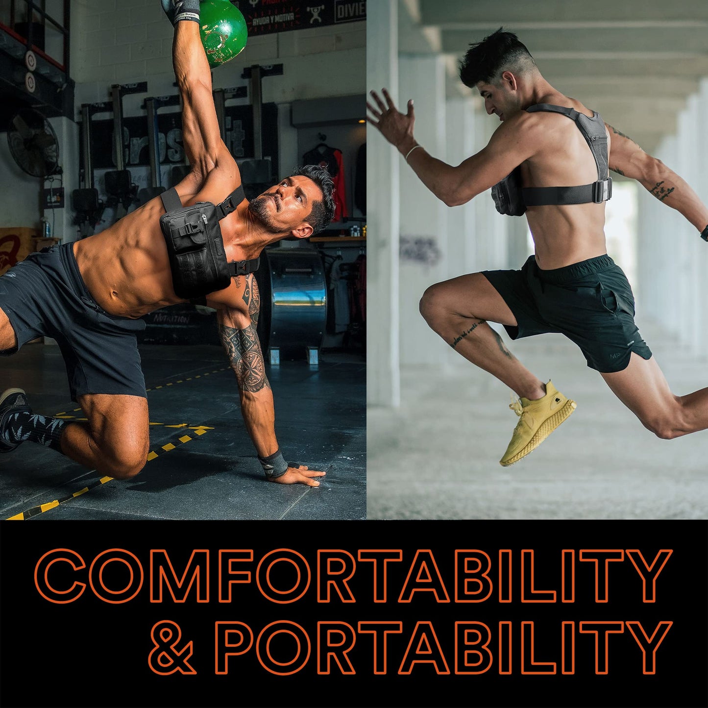 Fitdom Tactical Inspired Lightweight Running Chest Pack For Men With Built-In Phone Holder. A Sports Utility Rig Vest Made For Workouts And Outdoor